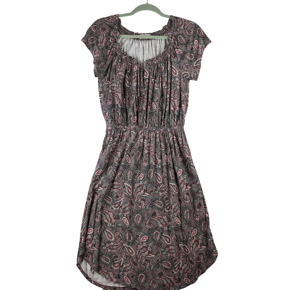 Wrap London Linen Blend Fit Flare Dress Women's 4 Peasant Cottage Boho Paisley
